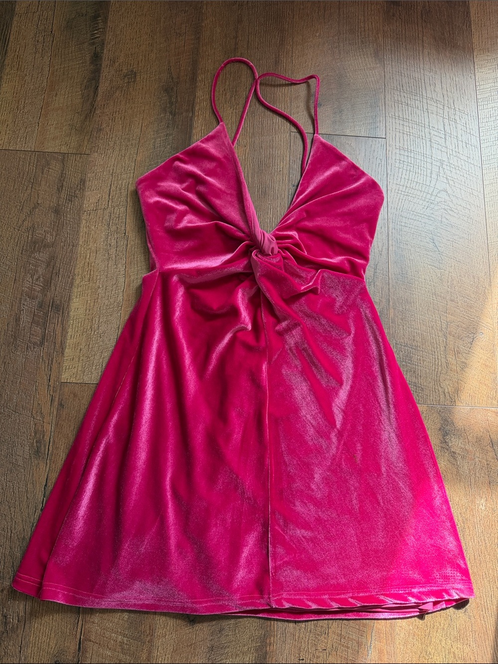 Fuchsia Knot-Front Velvet Mini Dress